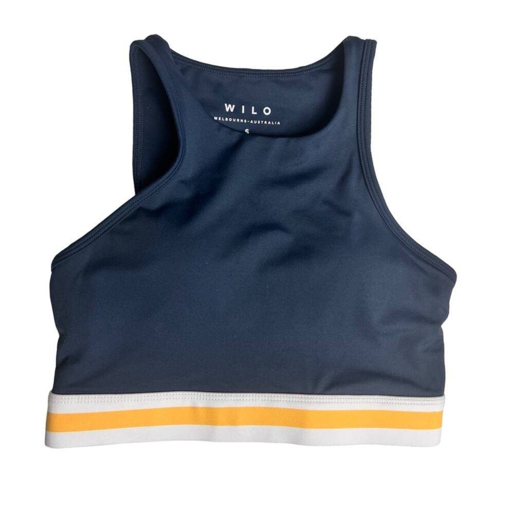 Wilo the Label Athletic Sporty Workout  Navy/Marigold High Neck Sports Bra Sz S